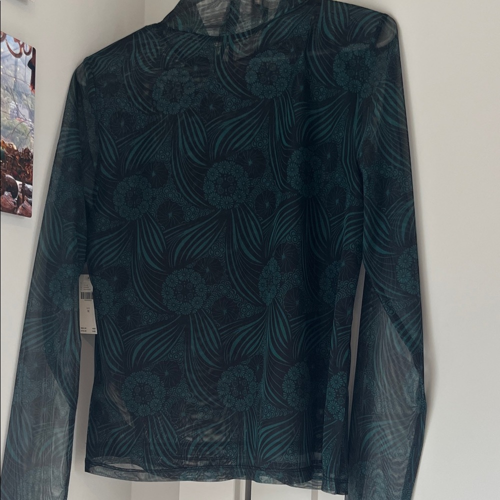 Anthropologie Teal and Black Floral Blouse